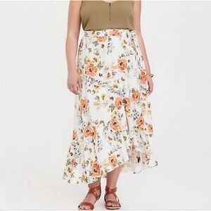 Torrid Orange and Yellow Floral Print Hi-Low Hem Maxi Skirt